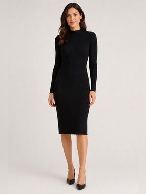Anatomie Samara Ribbed Knit Dress Black Long Sleeve Mock Neck Small